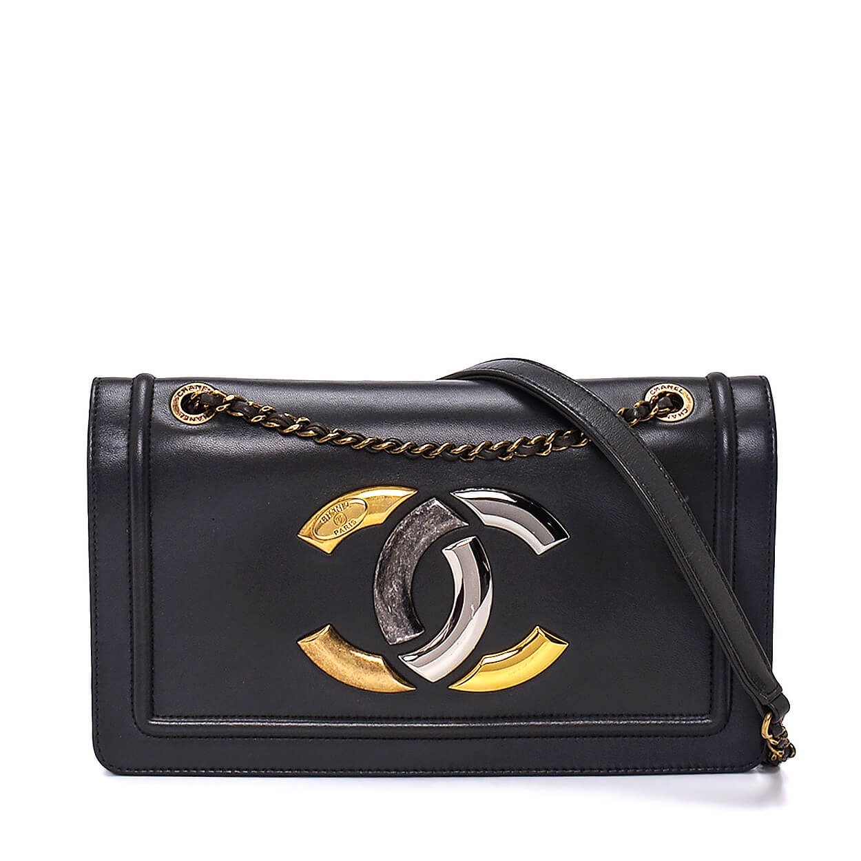 Chanel - Anthracite Leather Block Flap Bag